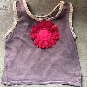 Hand dyed gray cotton tank with flower